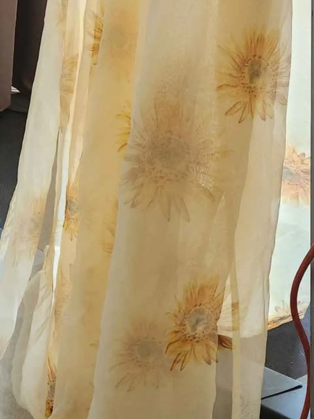 Sheer Sunflower Curtain Panels - Yellow Floral Window Curtains